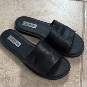 Steve Madden Black Leather Slides